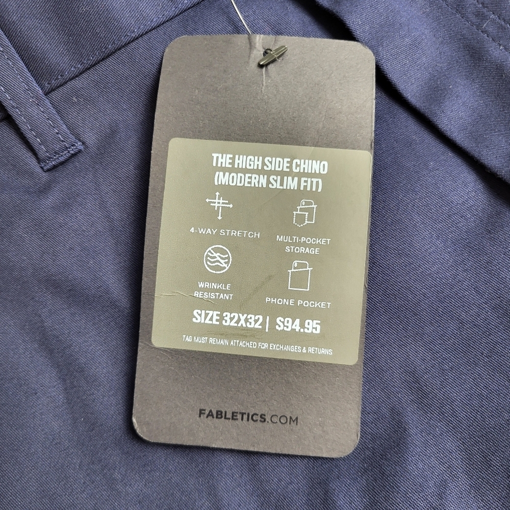 NWT Fabletics Men's High Side Chino Pants Blue 32x32 34x32 $95 MSRP Casual - Picture 6 of 9